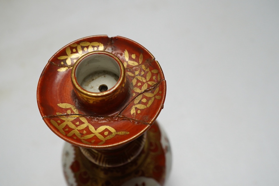 Japanese Kutani, Satsuma and Imari; four vases, a bowl, a pair of candlesticks and a pot (8). Condition - candle sticks damaged